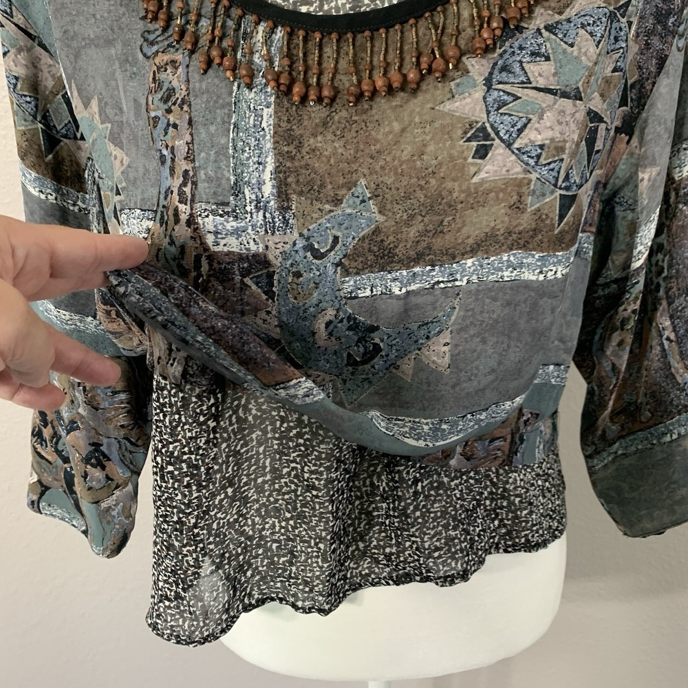Vintage Platinum by Dorothy Schoelen Beaded Giraffe Print 100% Rayon Blouse Sz P - Picture 6 of 11